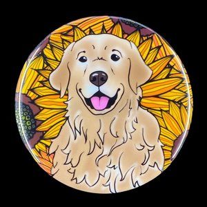 Golden Retriever Dog Sunflower Pin button Badge